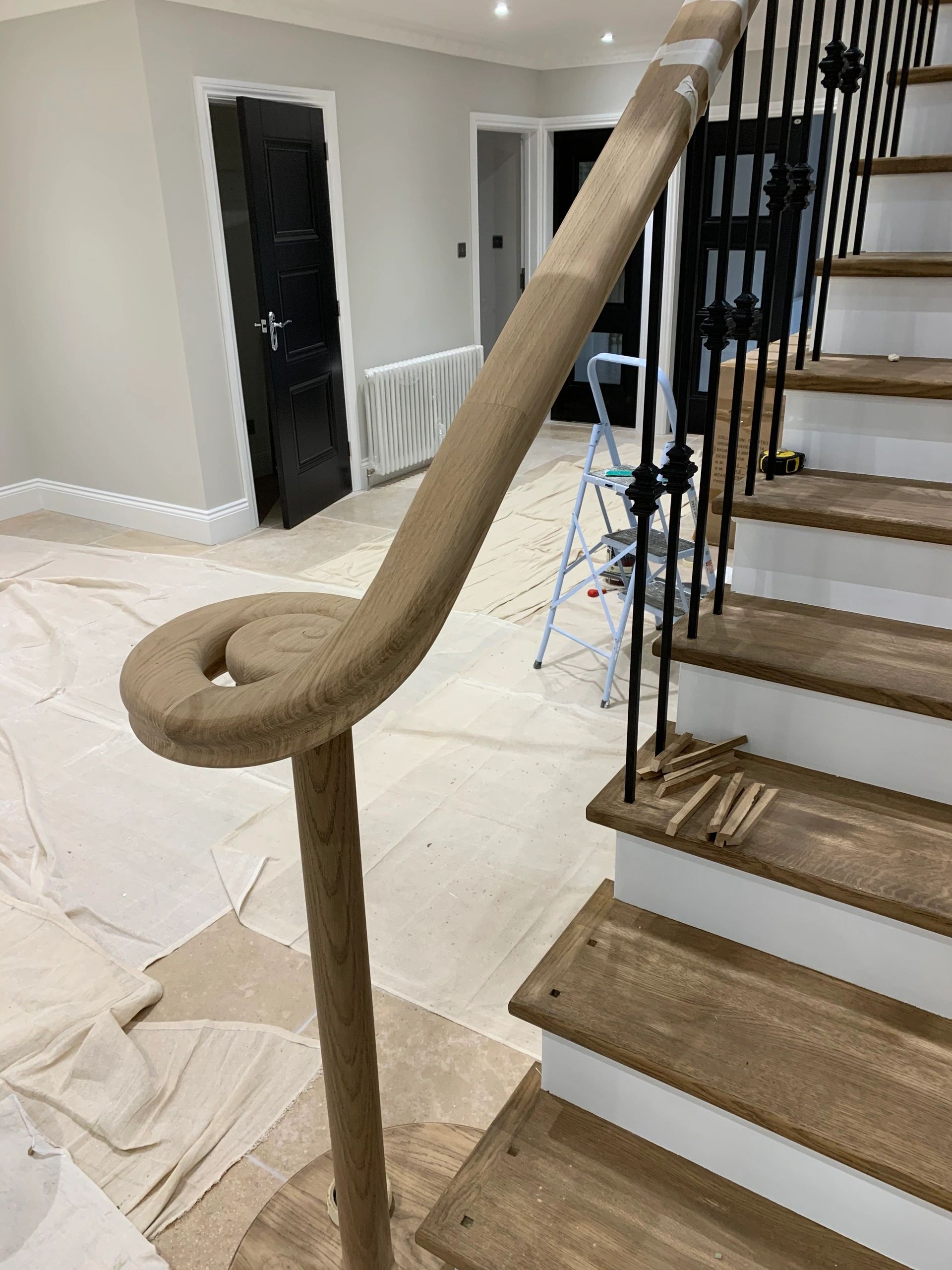 Architectural vertical view of continuous smooth timber handrail